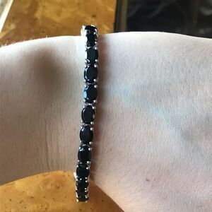 Natural Black Jade Sterling Silver Tennis Bracelet